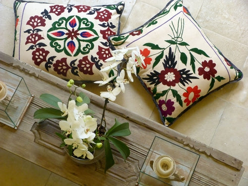 handmade ethical pillows with flower embroidery