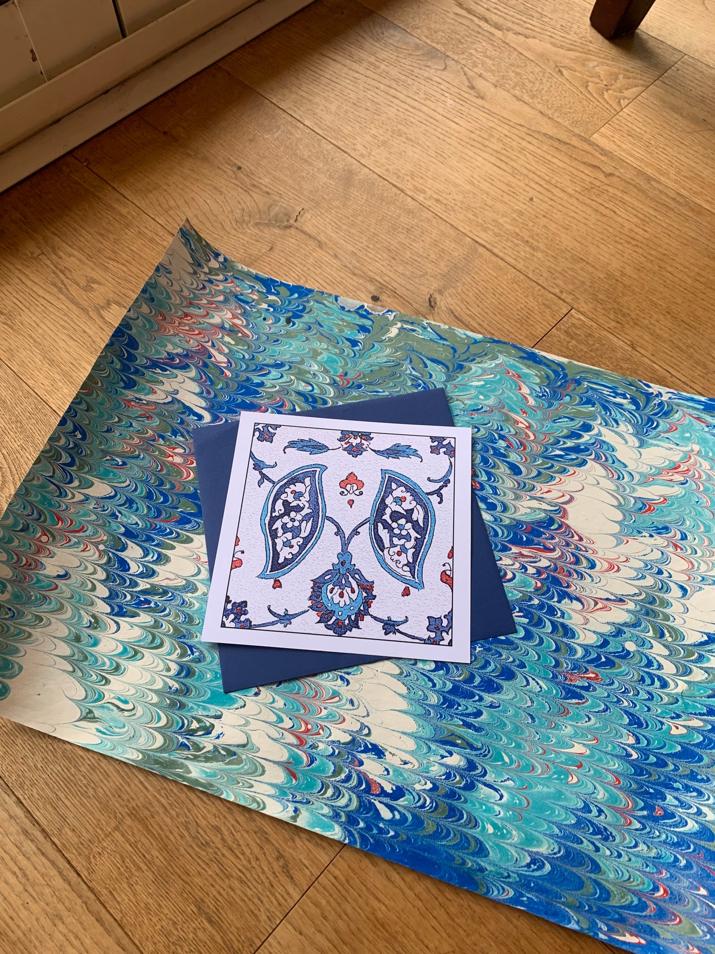 Iznik tile watercolor reproduction card
