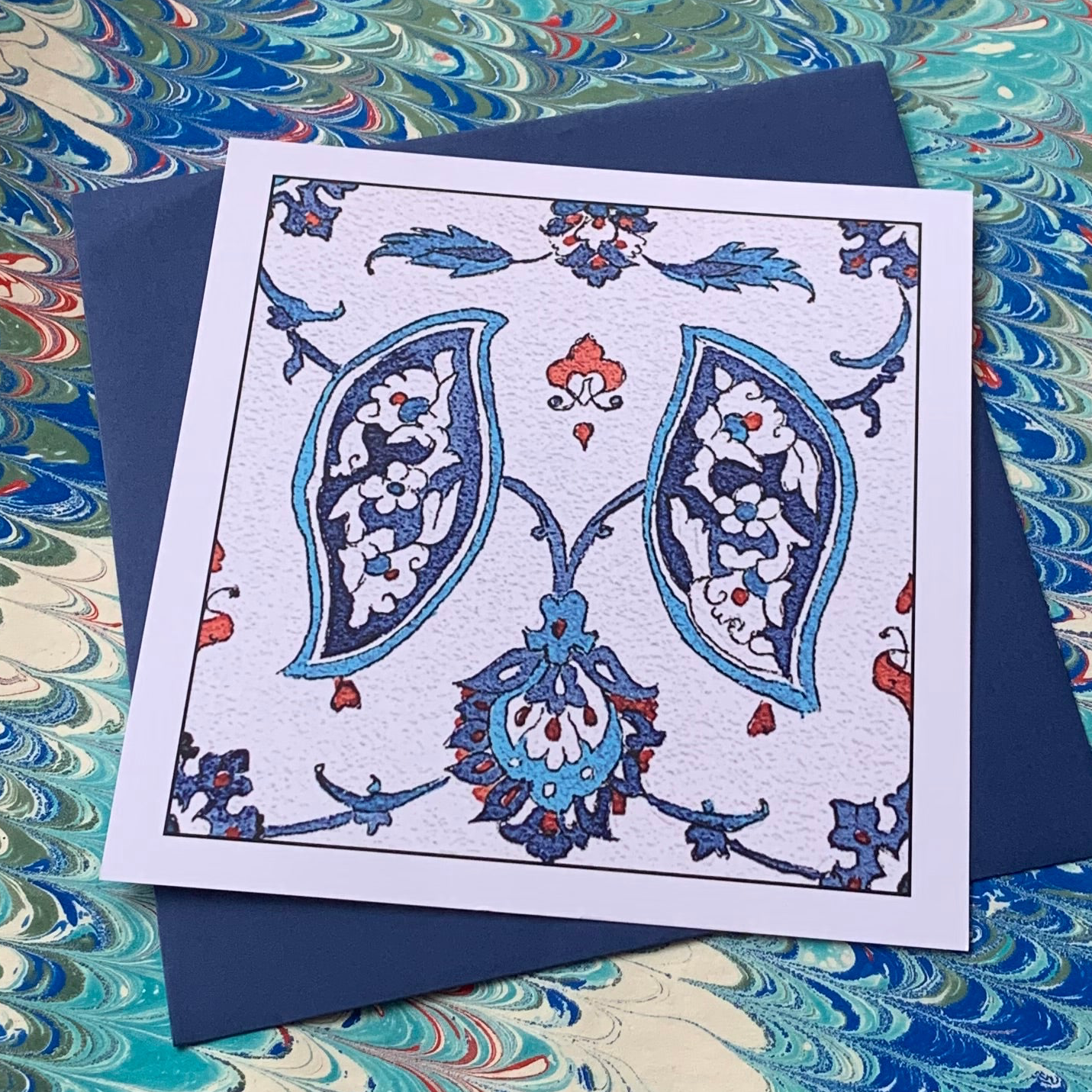 Iznik tile watercolor reproduction card