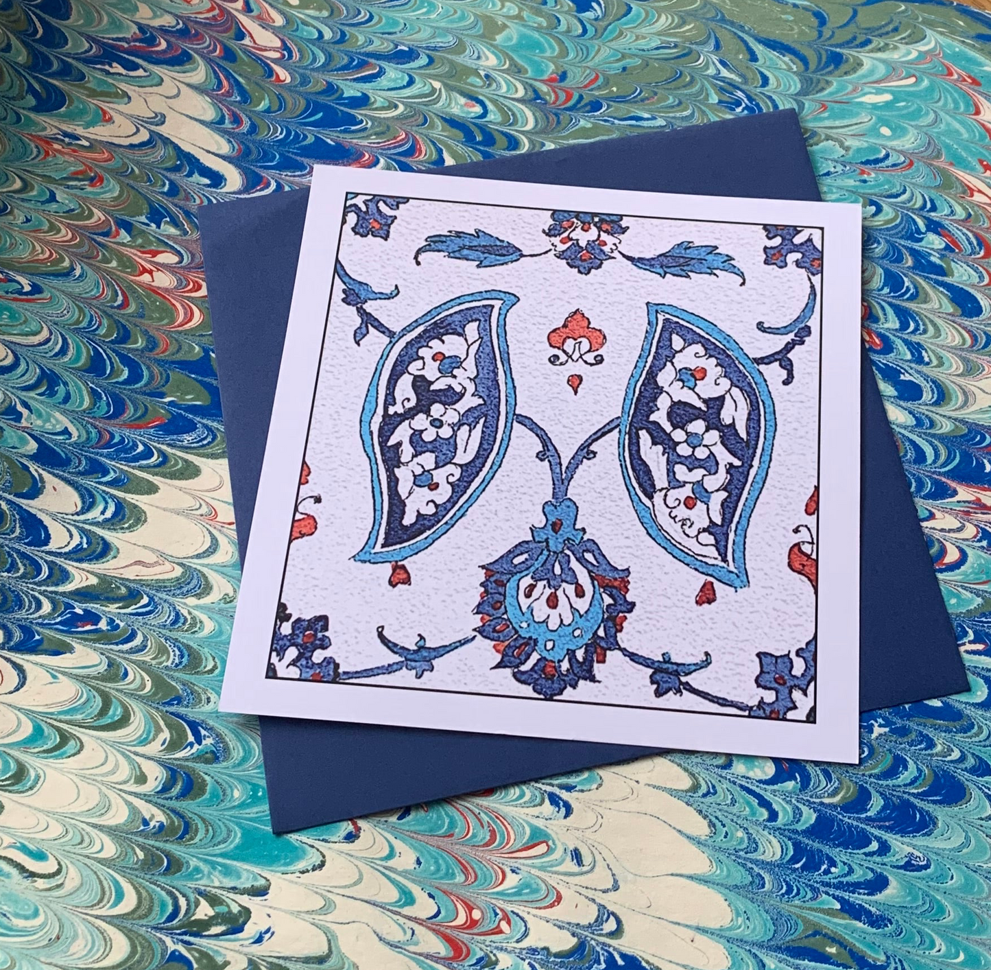 Iznik tile watercolor reproduction card
