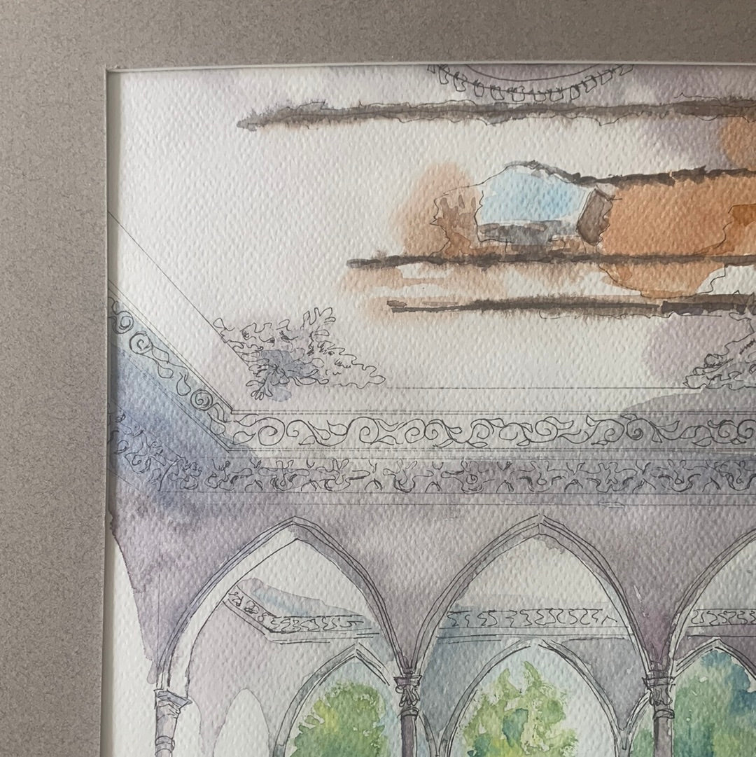 Original watercolor Perspective, a noble house in Beirut 40X30