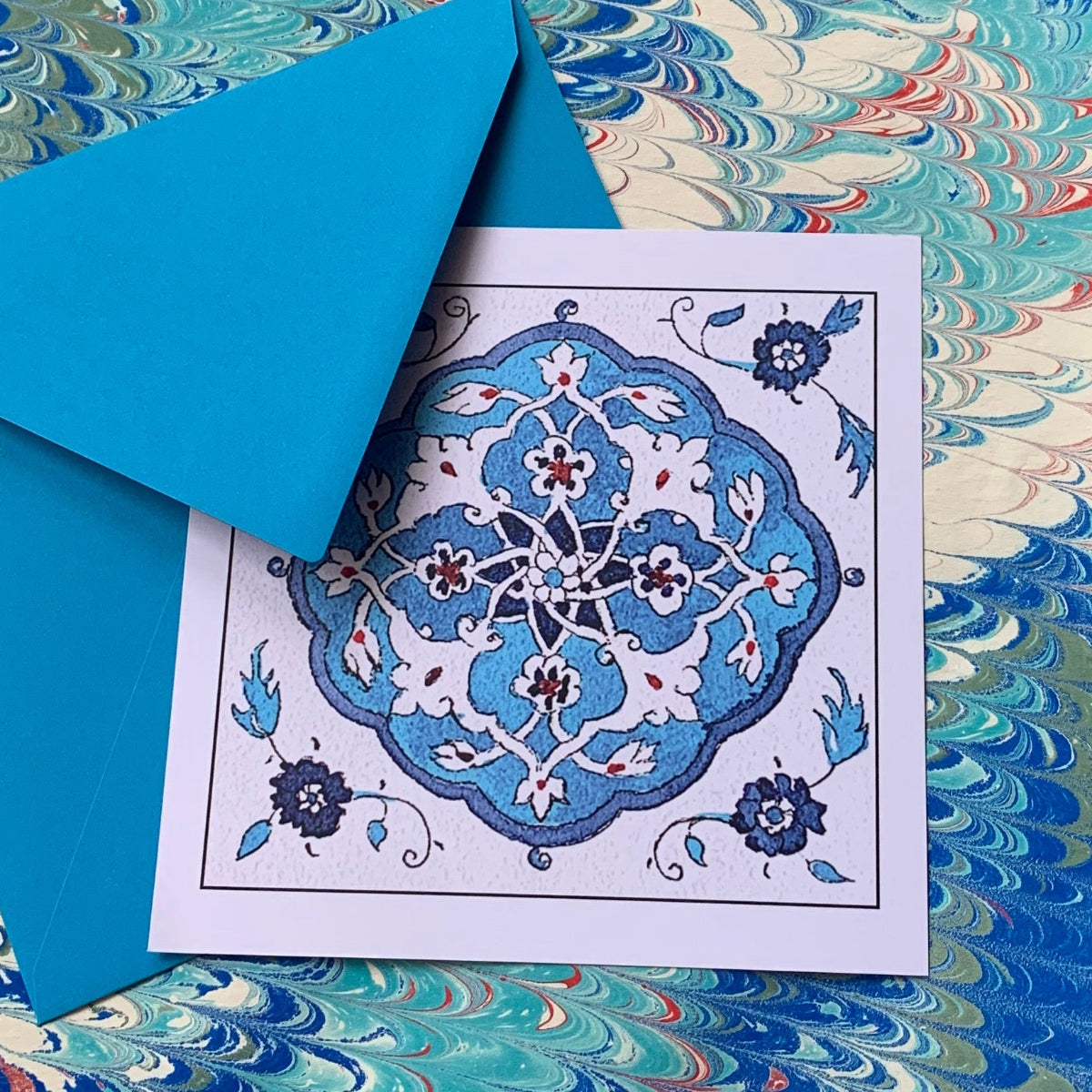IZNIK TILE CARD BLUE FLORAL