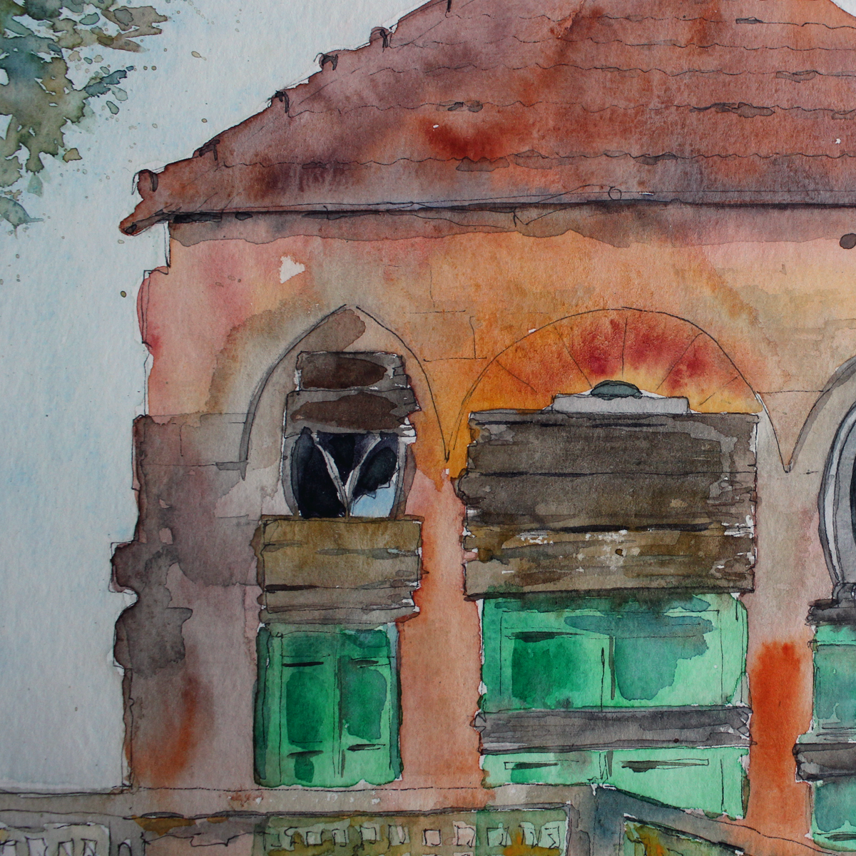 Original Watercolor Beitna, Our House 27X37
