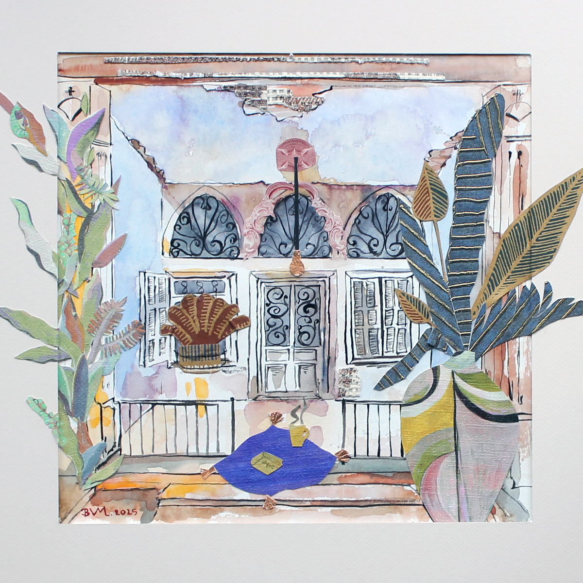 Original Watercolor and Mixed Media Coffee someone? 30X30