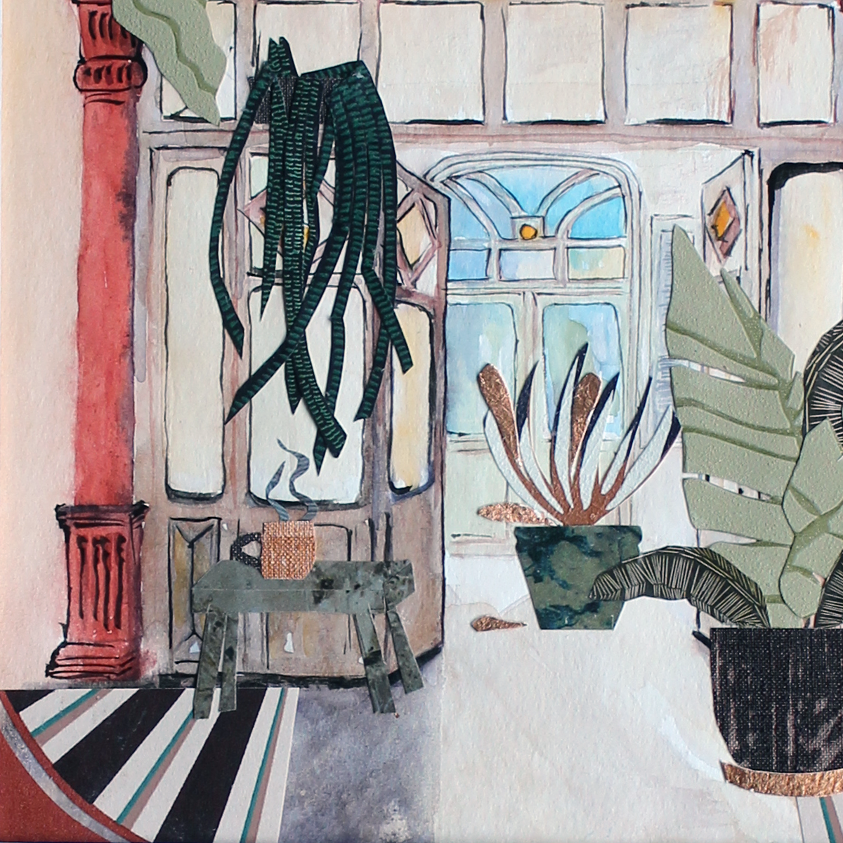Original Watercolor and mixed media Art Deco in Beirut 30X30
