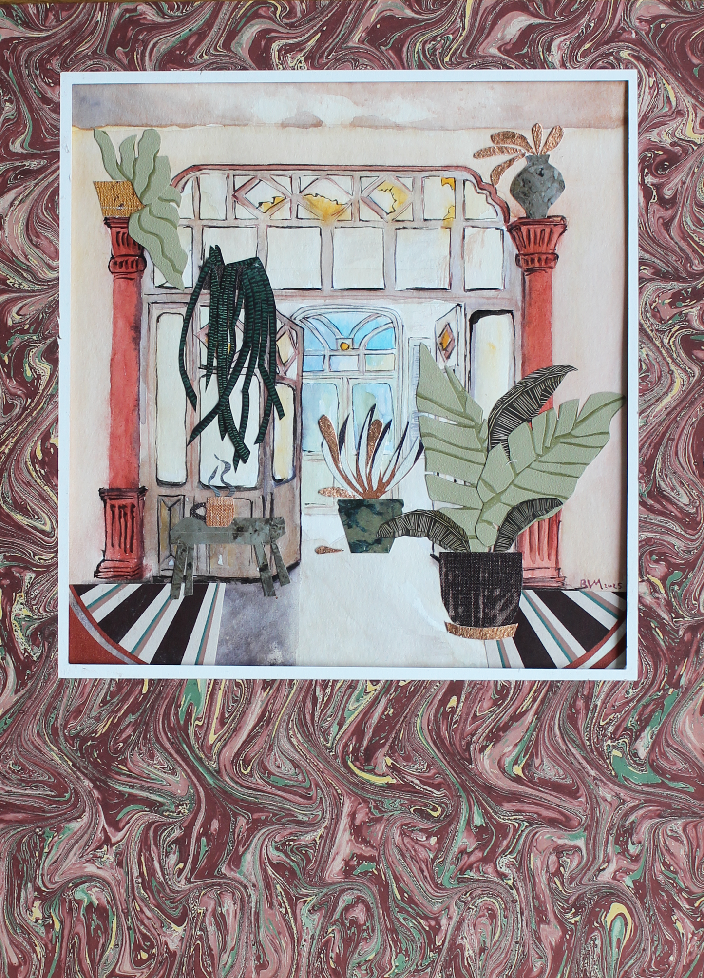 Original Watercolor and mixed media Art Deco in Beirut 30X30