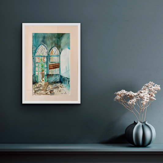 Original Watercolor and collage 36 X 22 Côté Rue