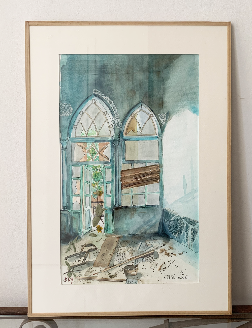 Original Watercolor and collage 36 X 22 Côté Rue