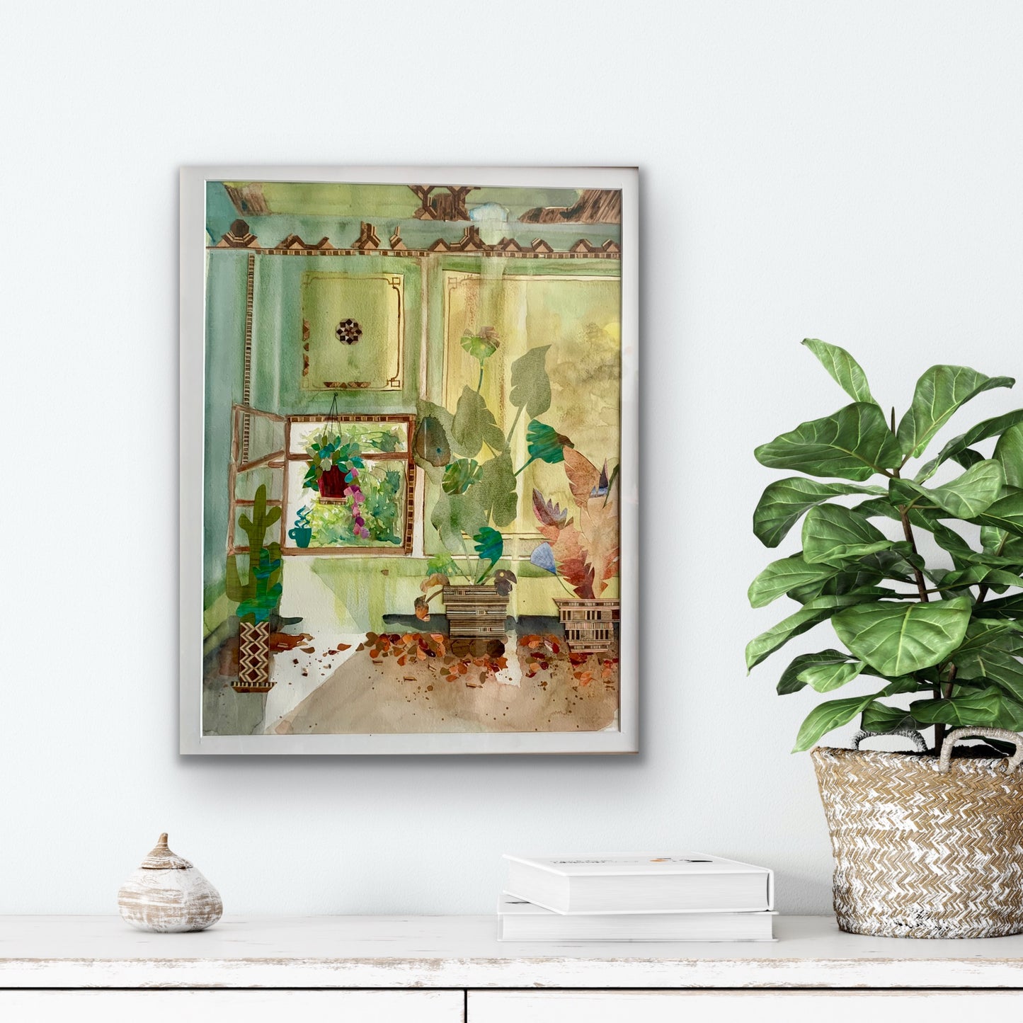 Original Watercolor and Mixed Media 41X52 La Maison Verte