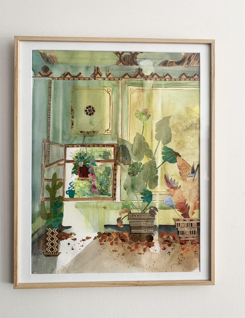 Original Watercolor and Mixed Media 41X52 La Maison Verte