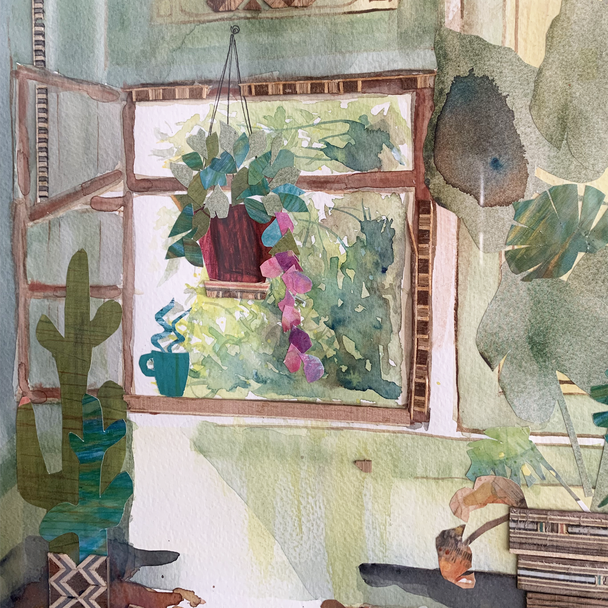 Original Watercolor and Mixed Media 41X52 La Maison Verte