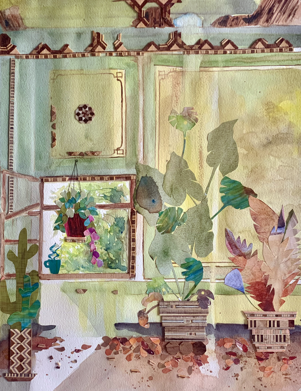 Original Watercolor and Mixed Media 41X52 La Maison Verte
