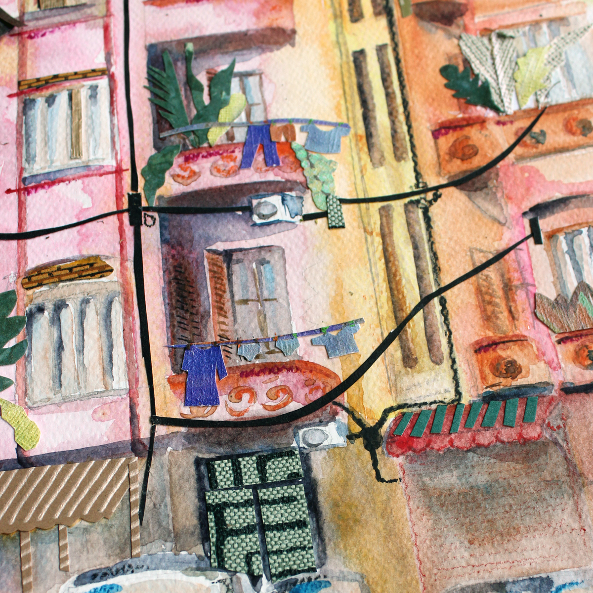 Original Watercolor and Mixed Media La Vie en Rose 38X25