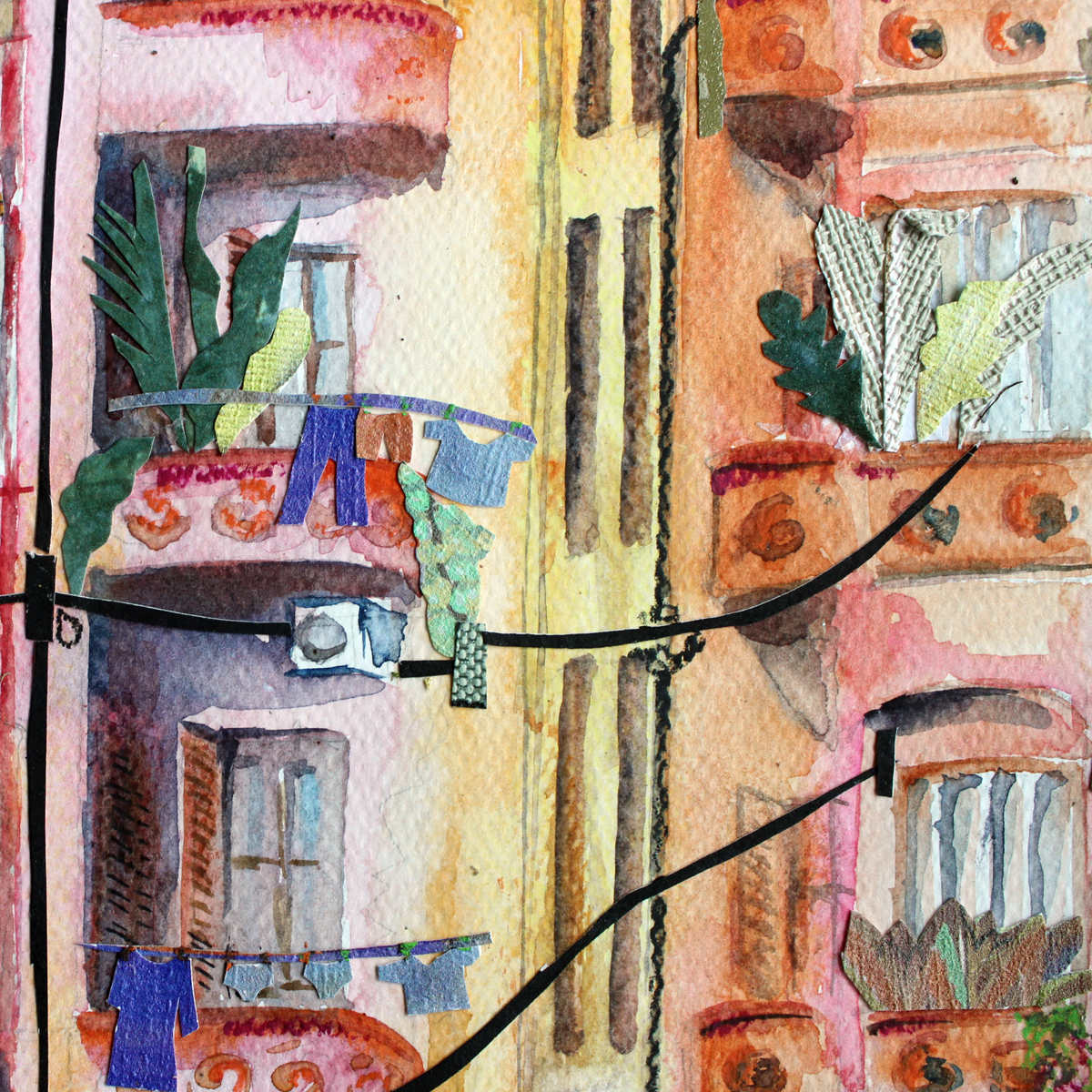 Original Watercolor and Mixed Media La Vie en Rose 38X25