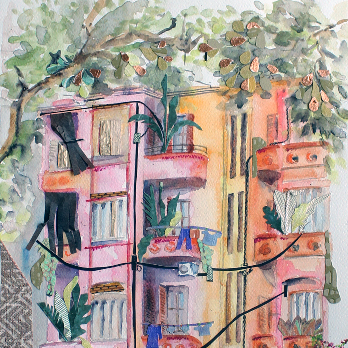 Original Watercolor and Mixed Media La Vie en Rose 38X25