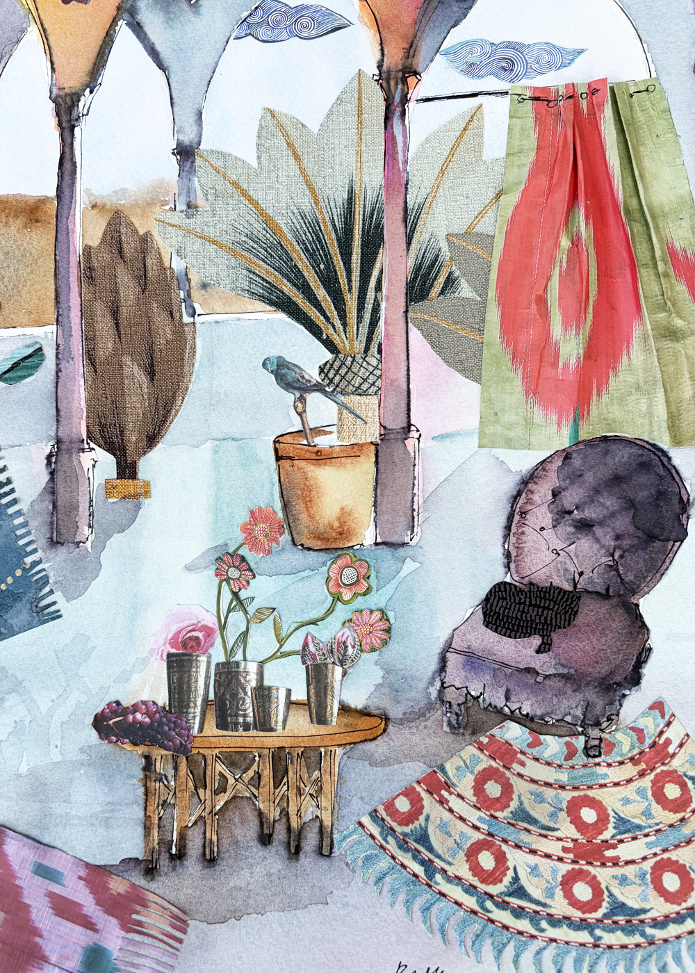 Original Watercolor and Collage The Nine Arches 80 X 60