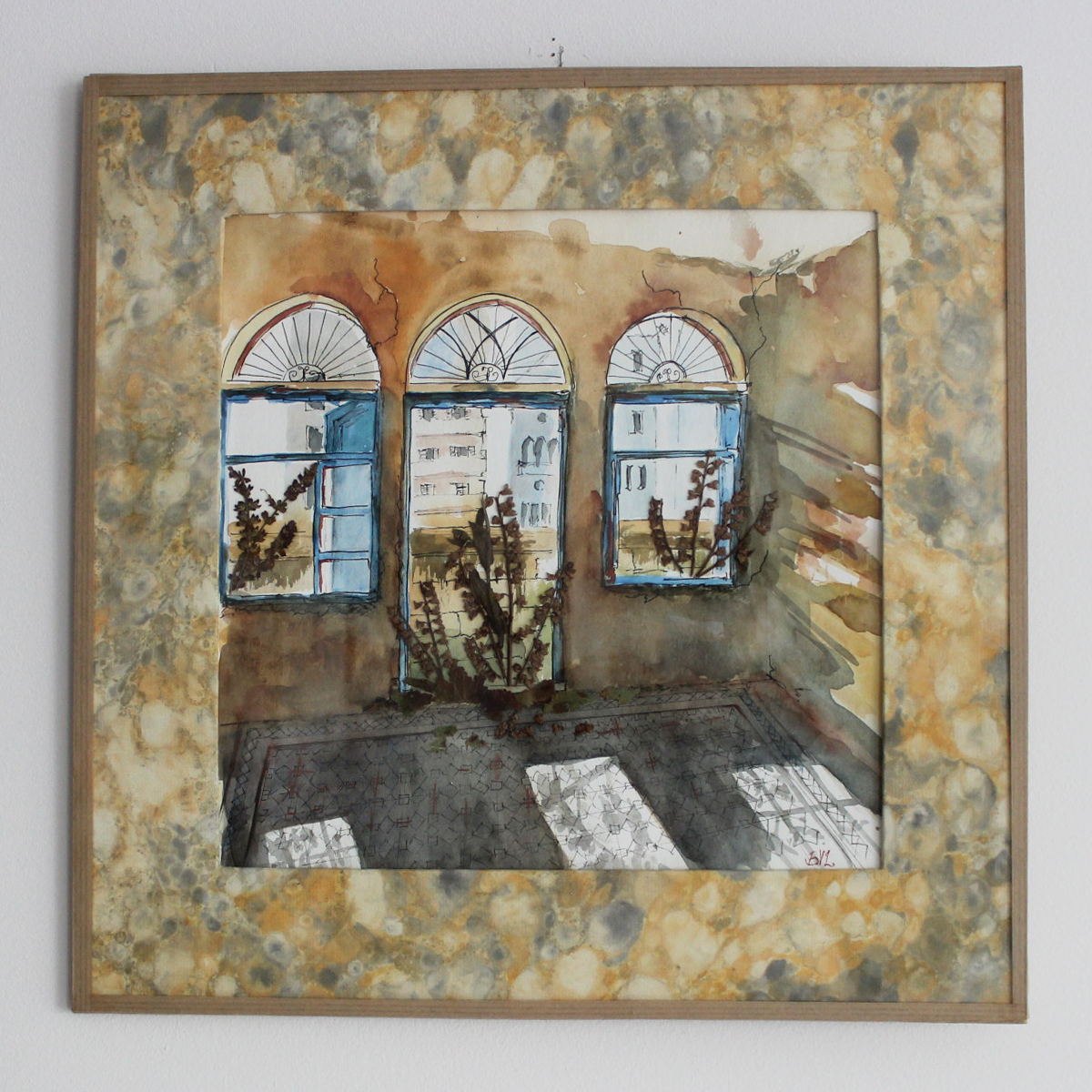 Original Watercolor : Ochre Echoes of Beirut 28X28