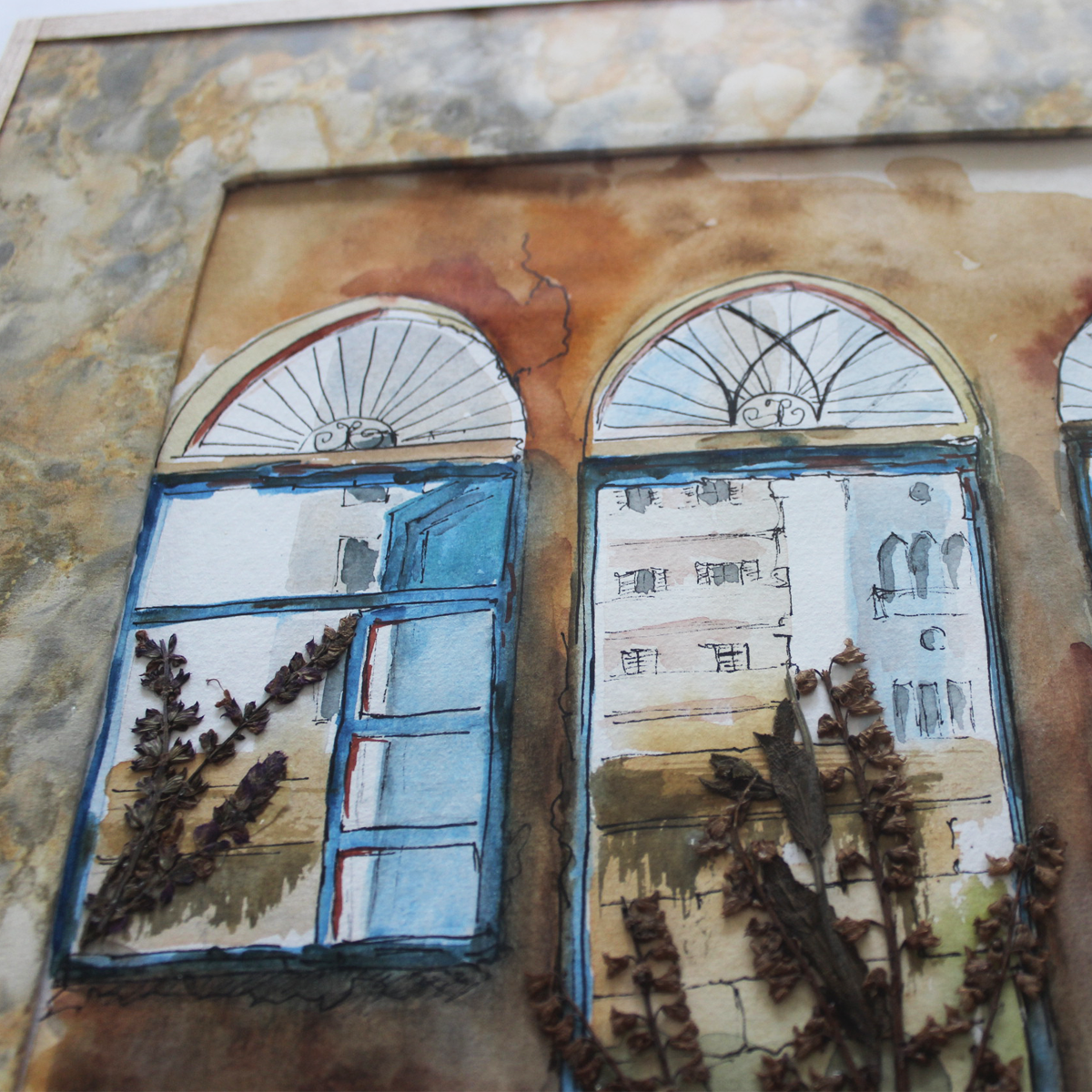 Original Watercolor : Ochre Echoes of Beirut 28X28