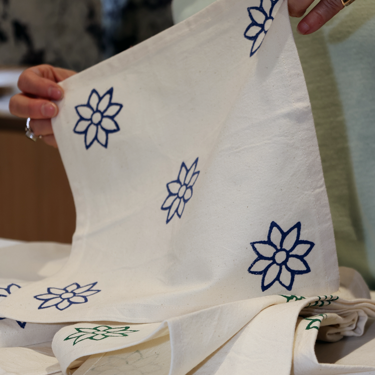 Cotton block printed napkins in green