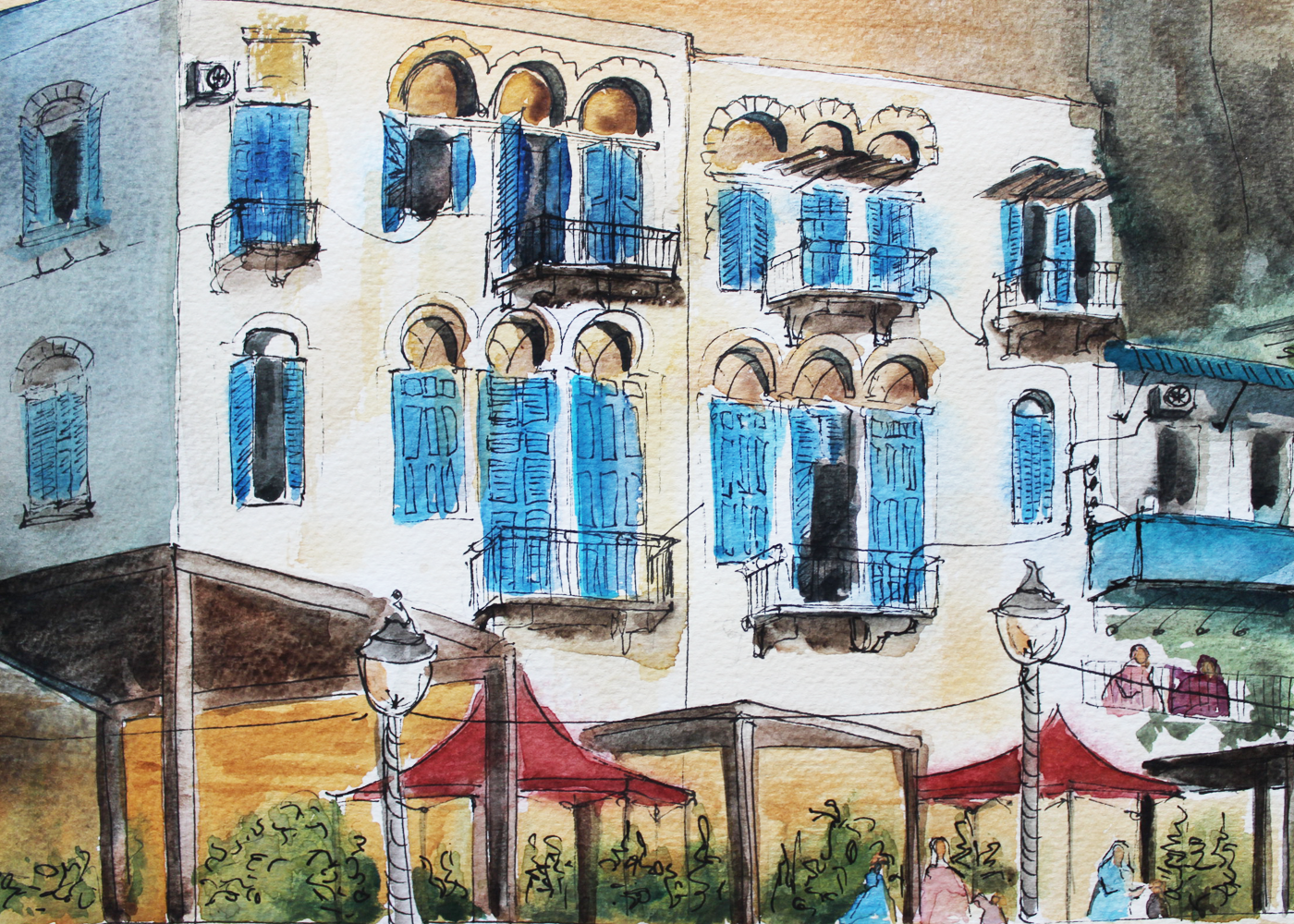 Original Watercolor : Un Jour, à Tripoli 30X43