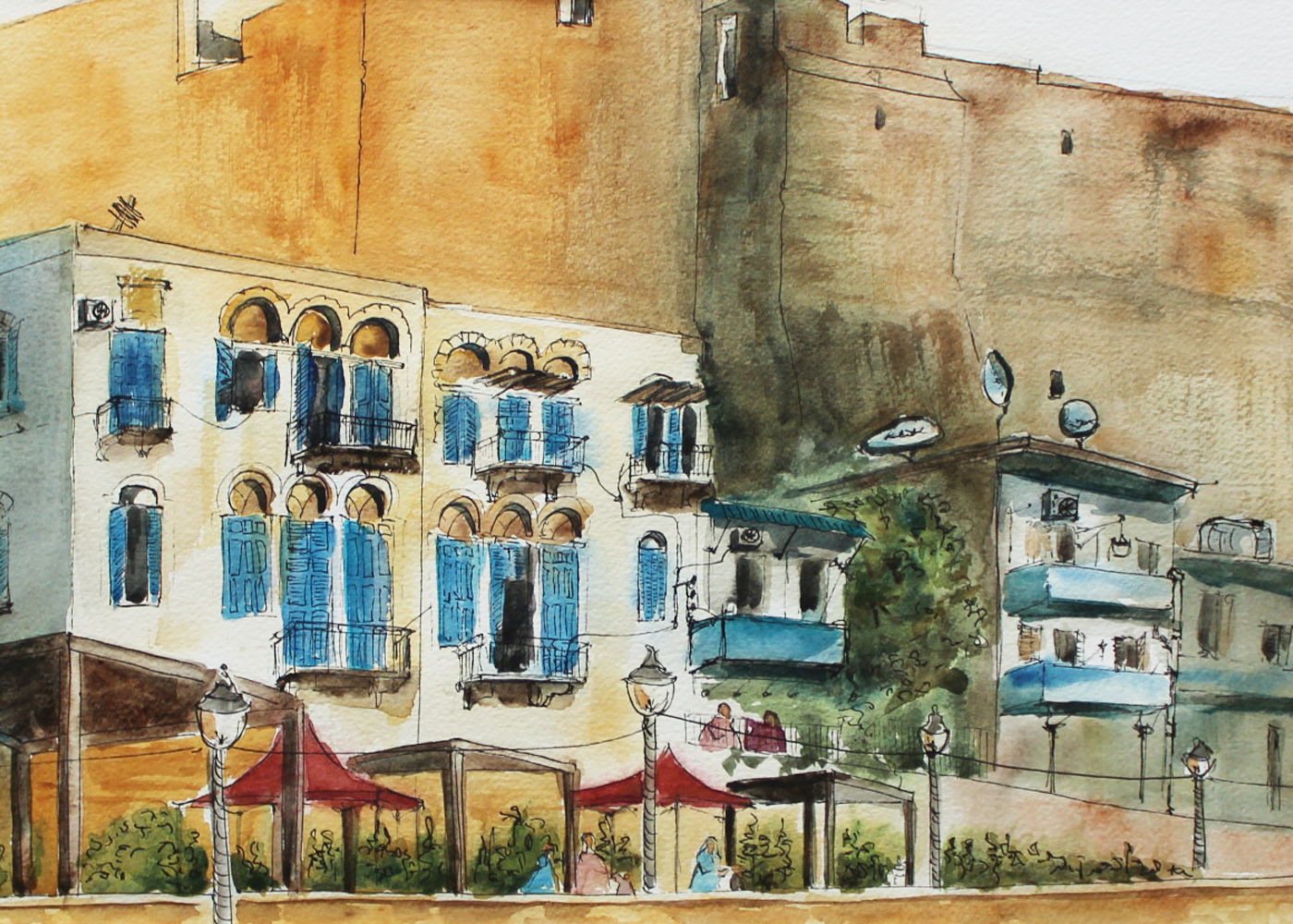 Original Watercolor : Un Jour, à Tripoli 30X43