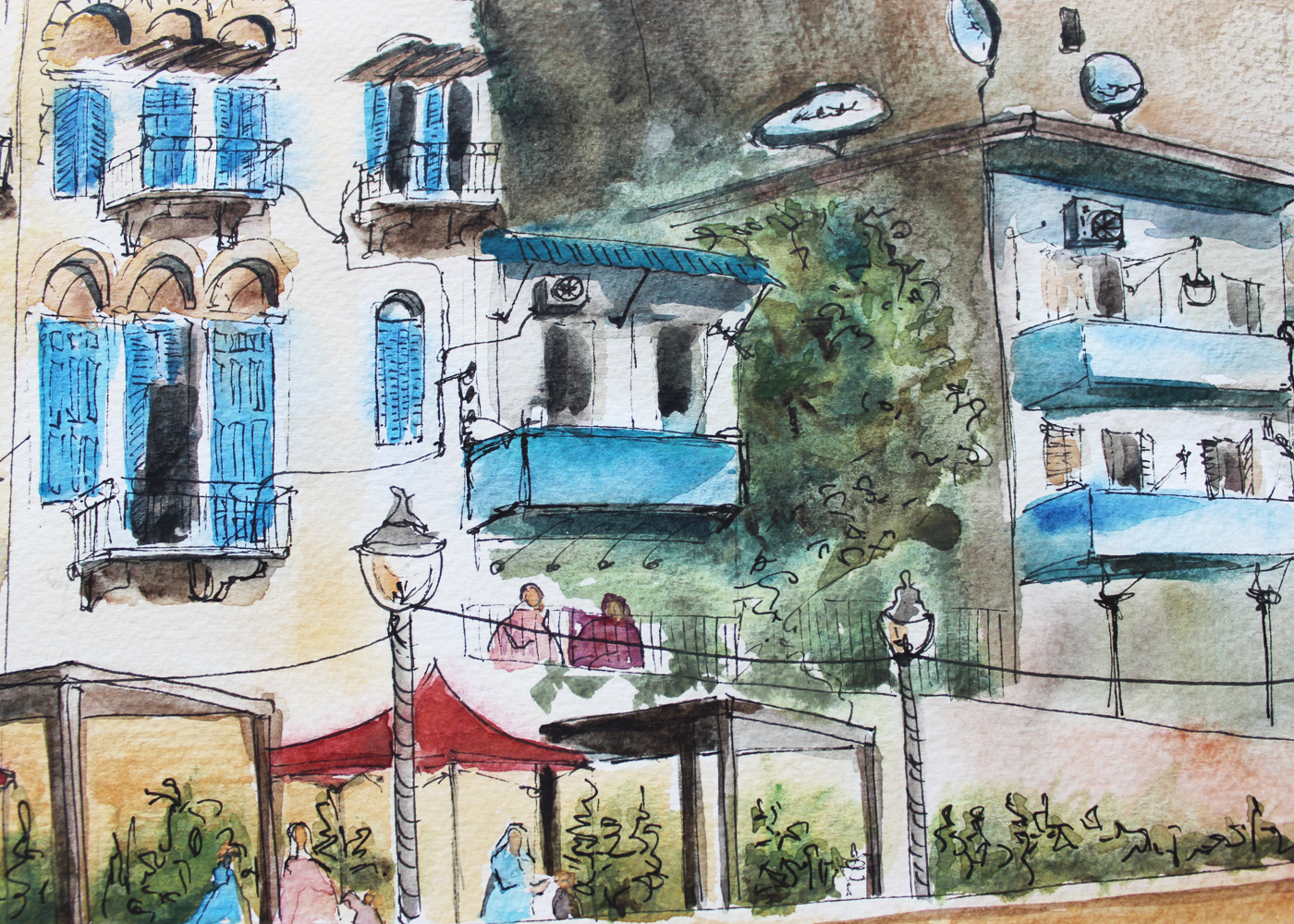 Original Watercolor : Un Jour, à Tripoli 30X43