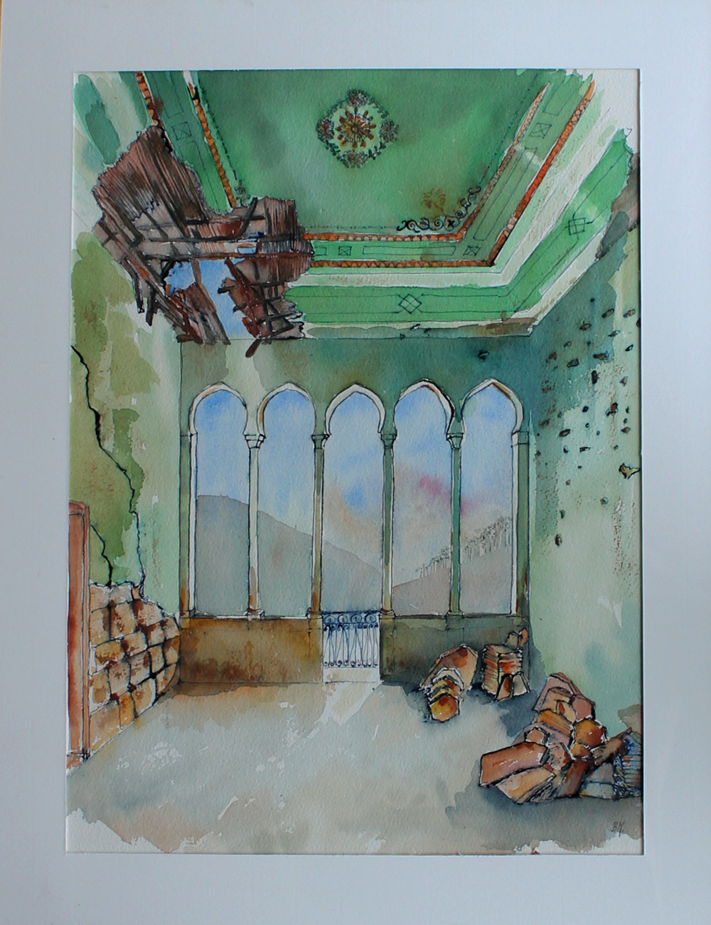 Original Watercolor The Five Arches 34X45