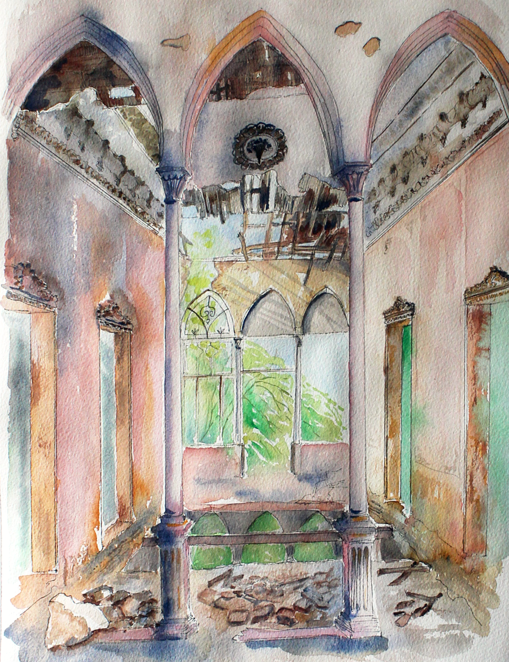 Original Watercolor An Ode to the Rose of Damascus 33X43