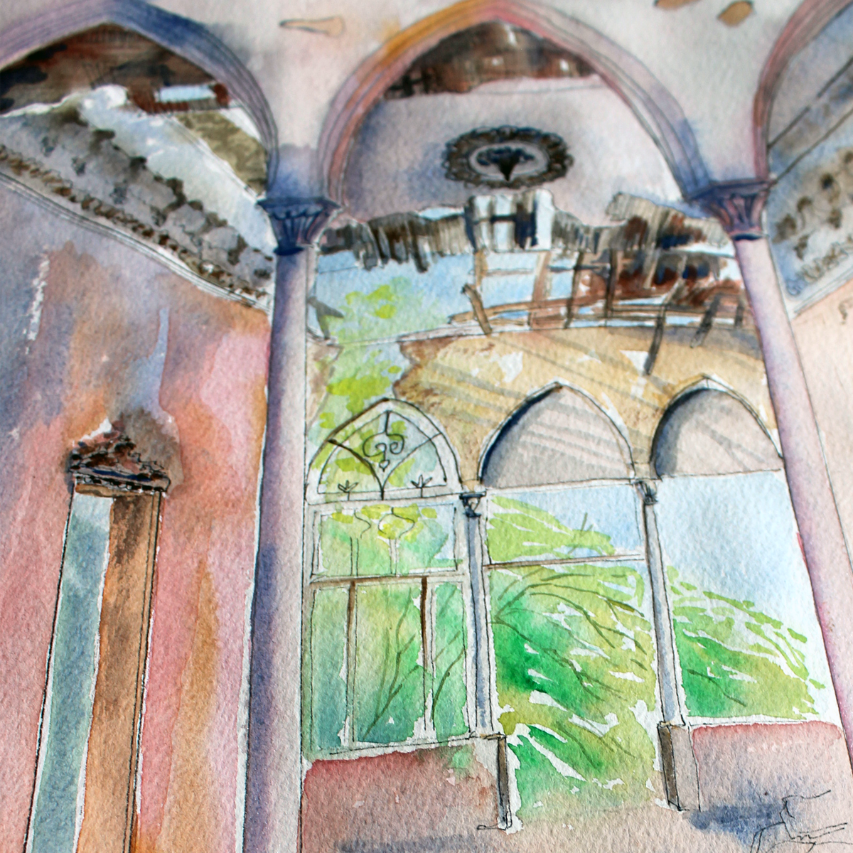 Original Watercolor An Ode to the Rose of Damascus 33X43