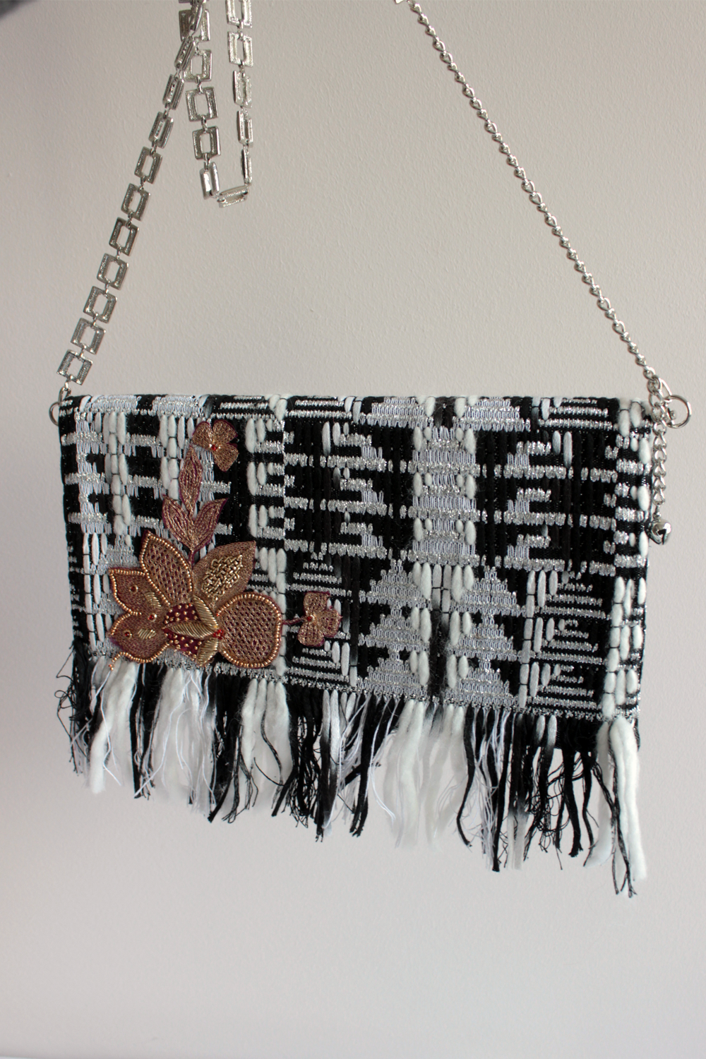 Elegant Handbag - Lightweight Handmade with Upcycled Black and White Tweed | Ethical Bag from Lebanon