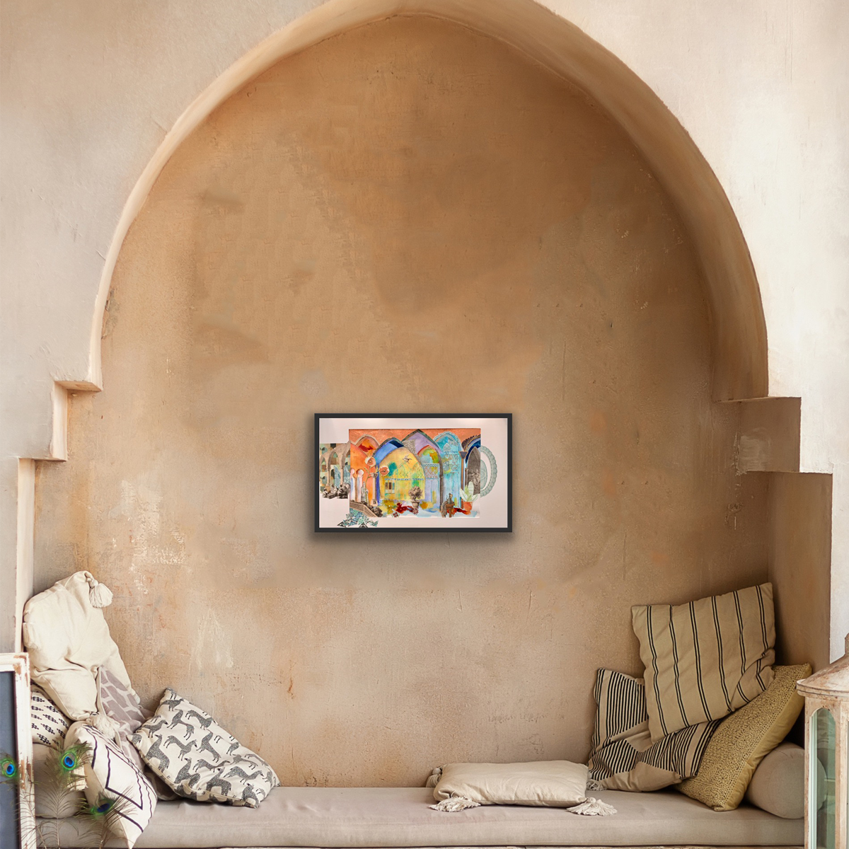 Original watercolor and mixed media The golden Souk