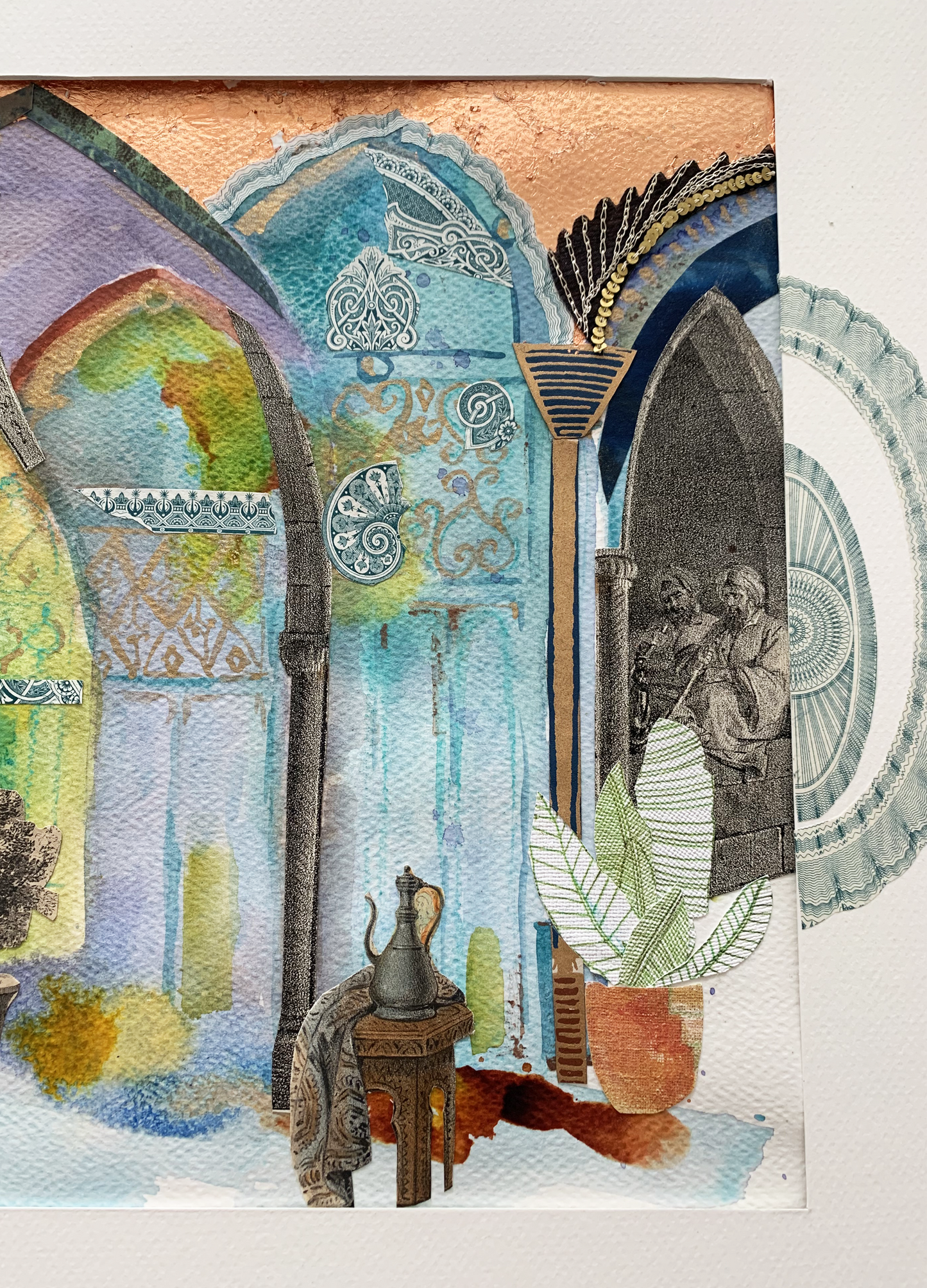 Original watercolor and mixed media The golden Souk