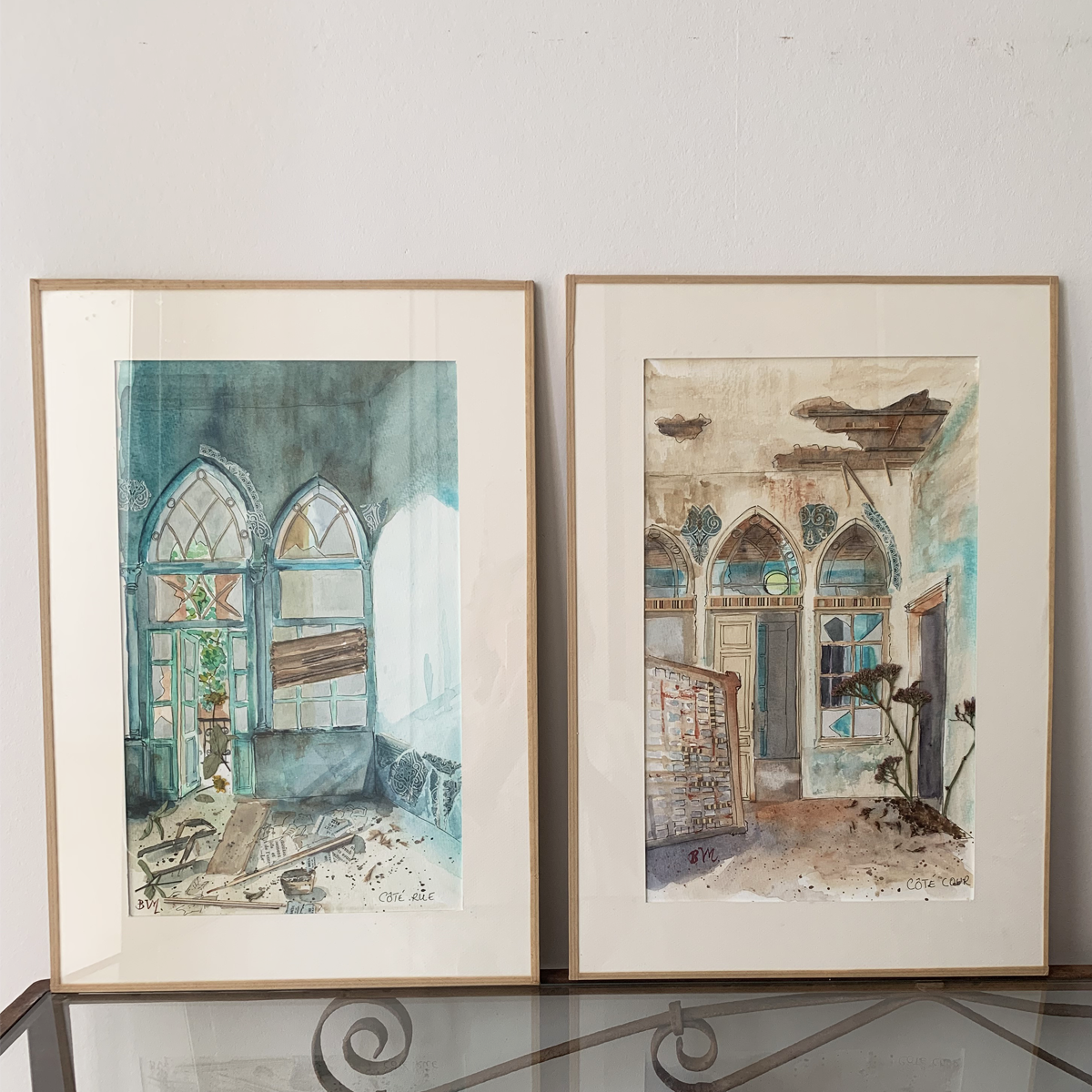 Original Watercolor and collage 36 X 22 Côté Rue