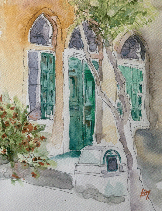 Original watercolor Ex-voto in Lebanon 22X30