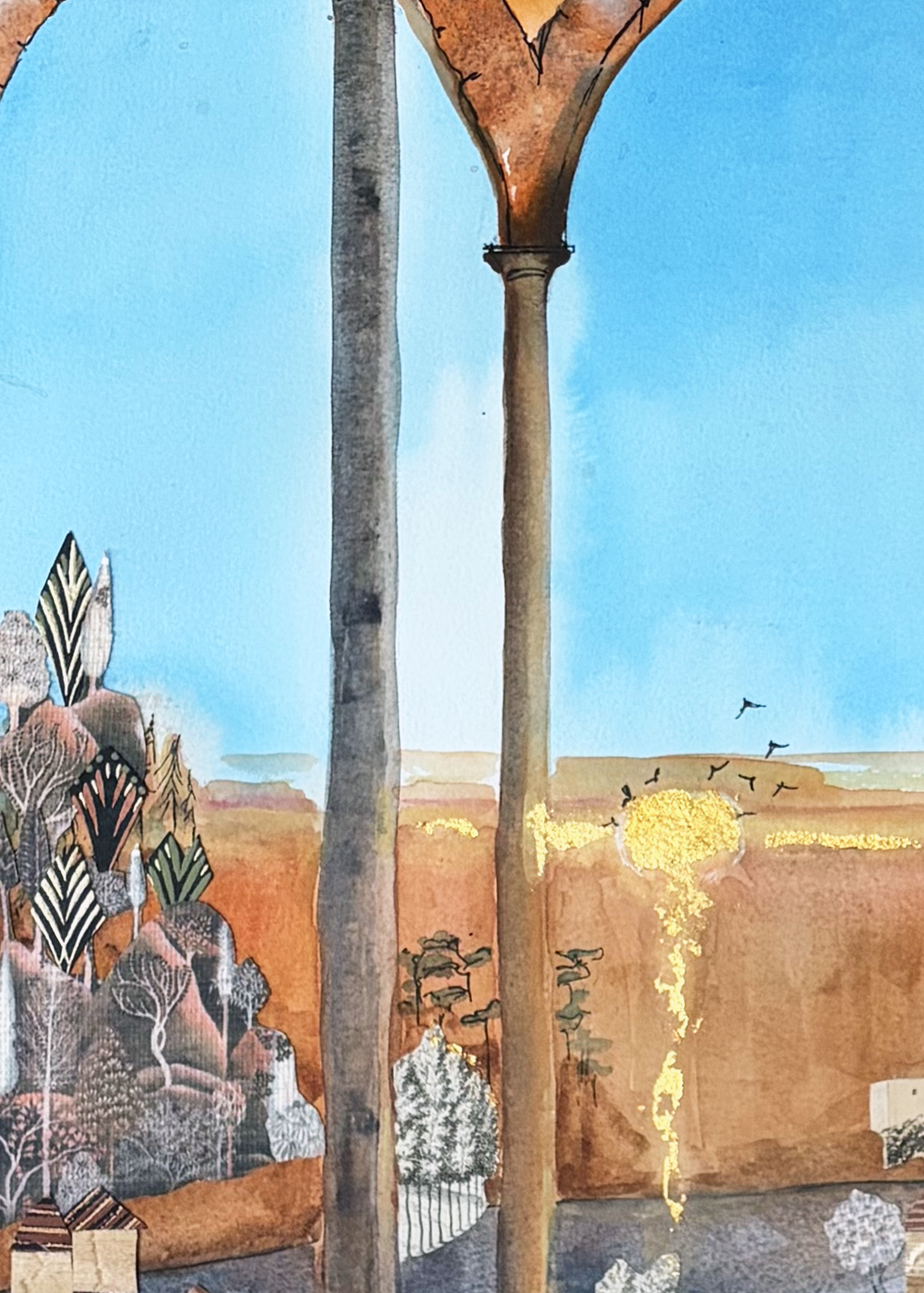 Original Watercolour Collage Golden Hour 80 X 60