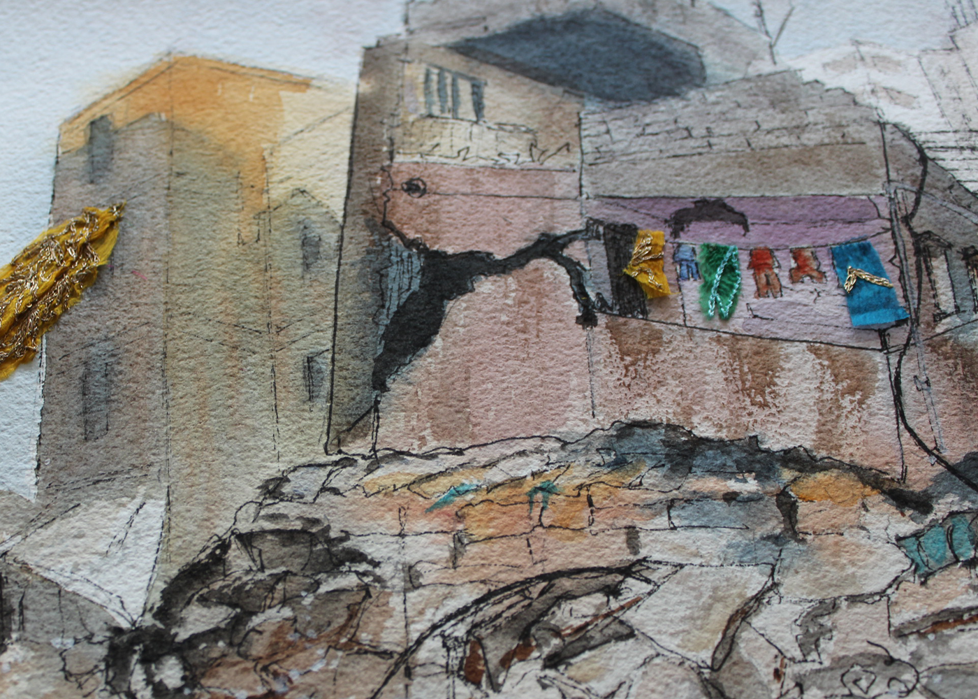 Original Watercolor War and Consequences Still Hanging