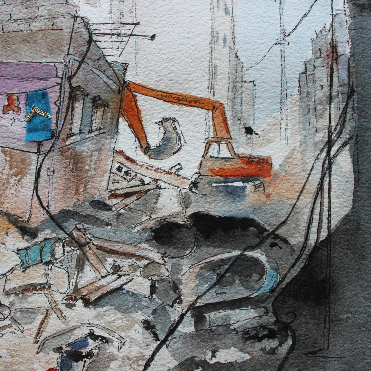Original Watercolor War and Consequences Still Hanging