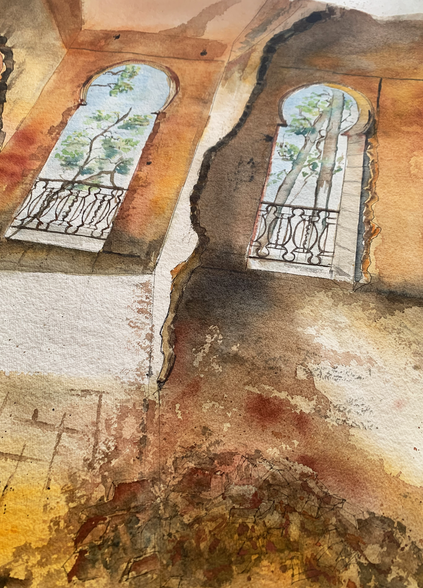 Original Watercolour Golden light 80 X 60