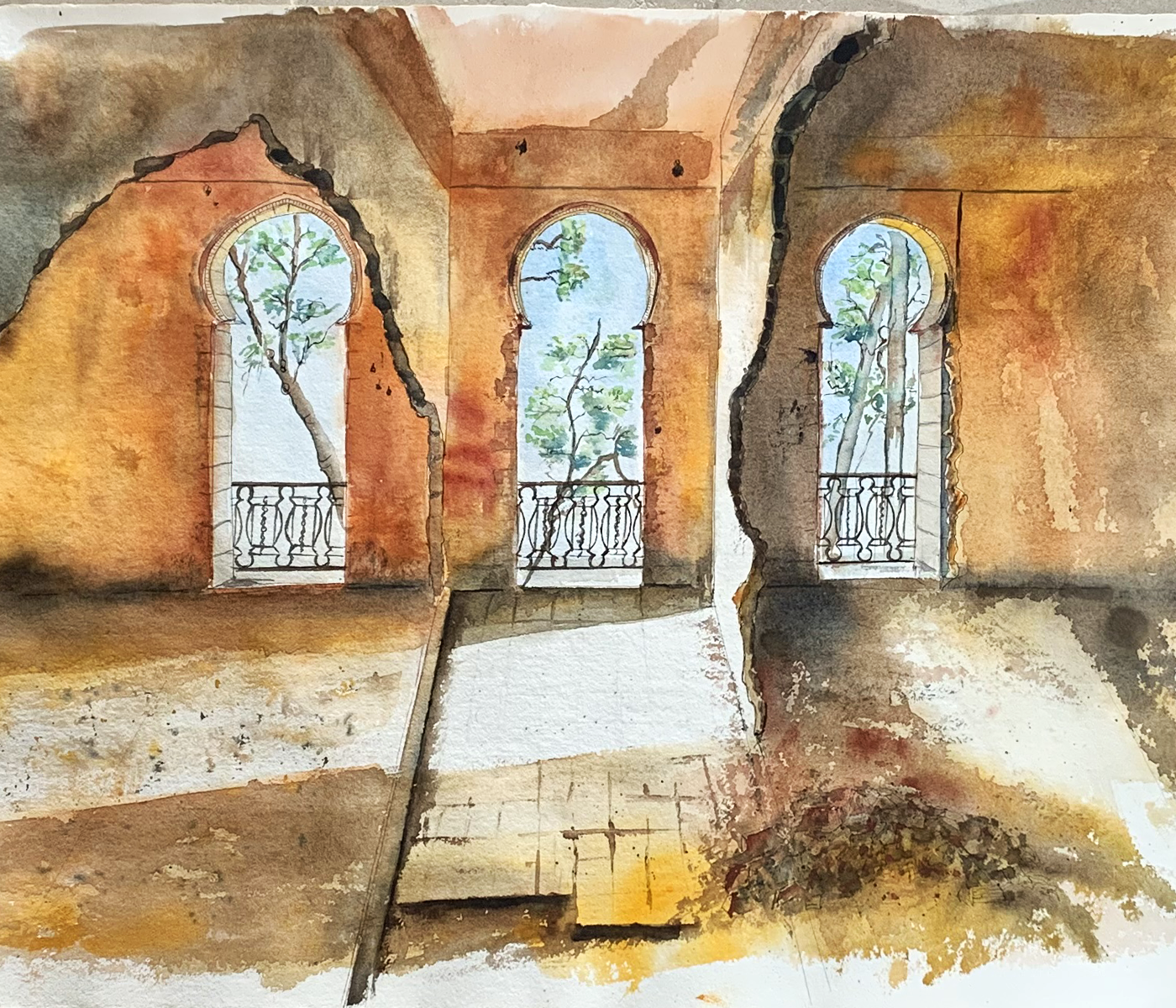 Original Watercolour Golden light 80 X 60