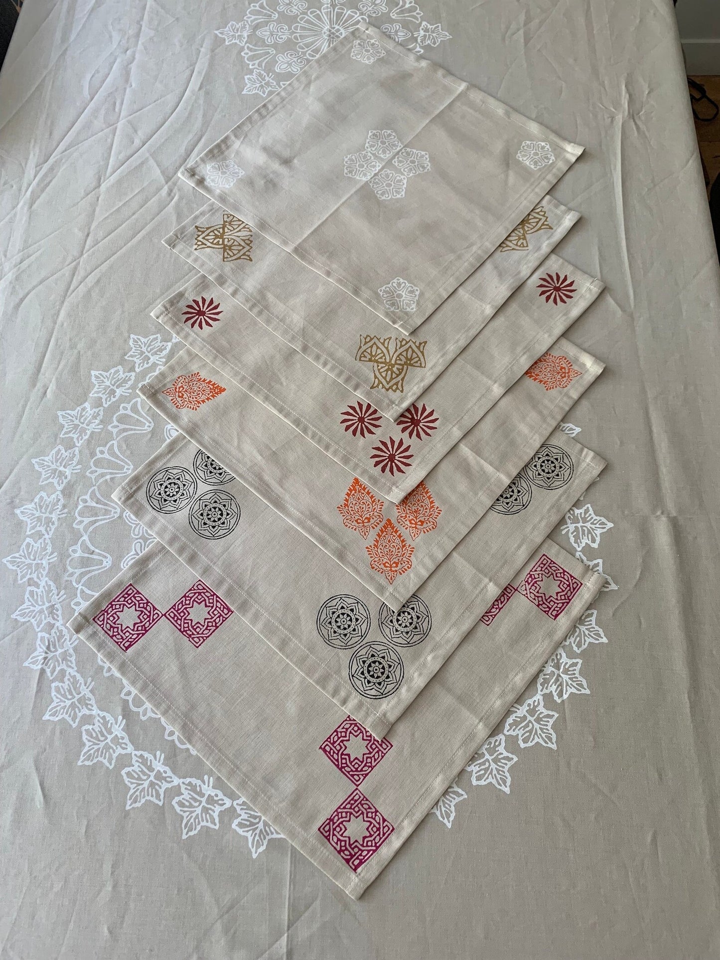 Handmade Blockprinted Linen Napkins in Beige