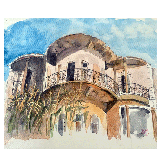 Original Watercolor The Beirut Curved House 38X30