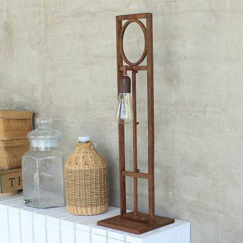 upcycled industrial style lamp with wrought iron