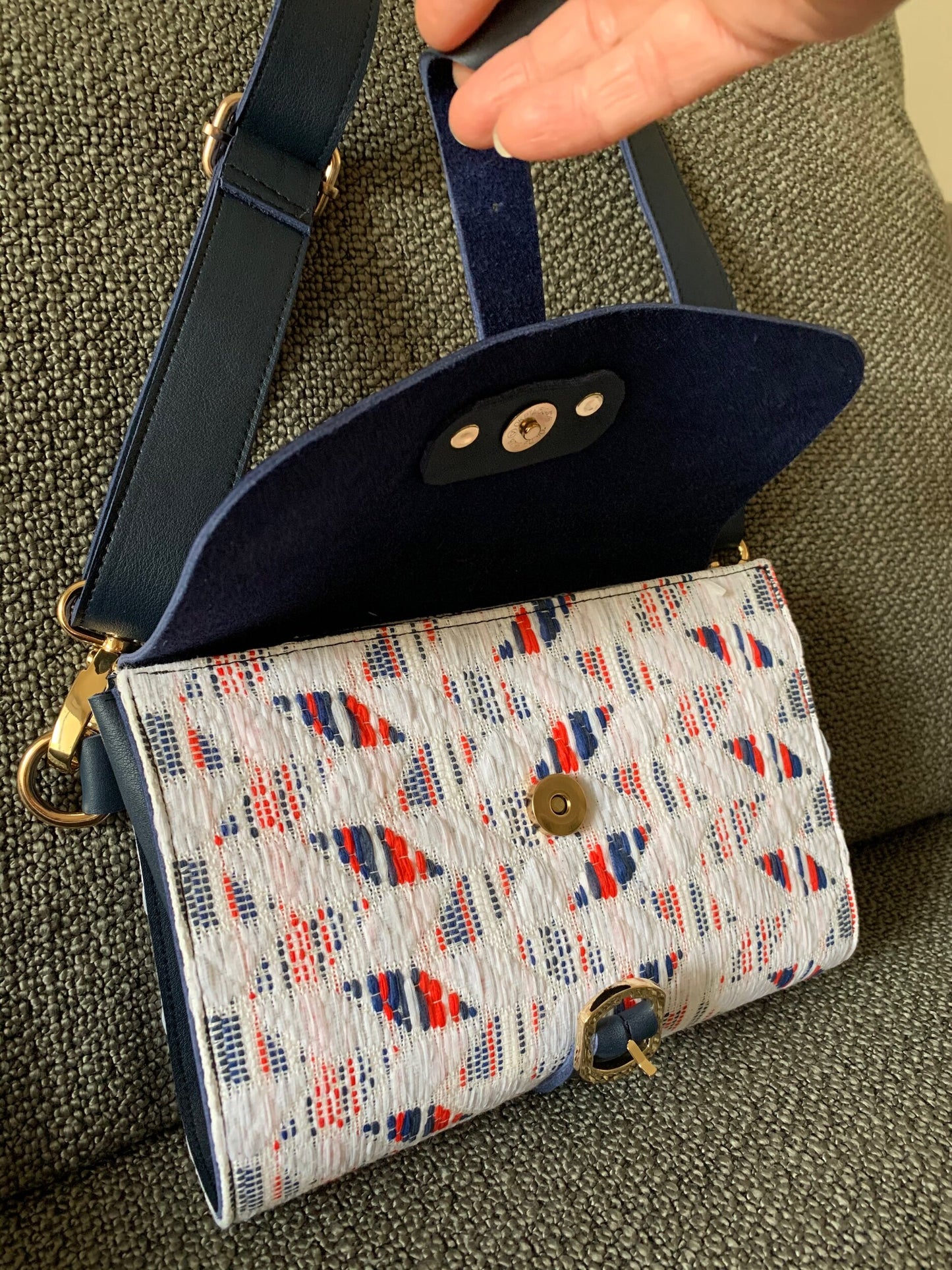 Satchel crossbody blue leather bag, French Navy