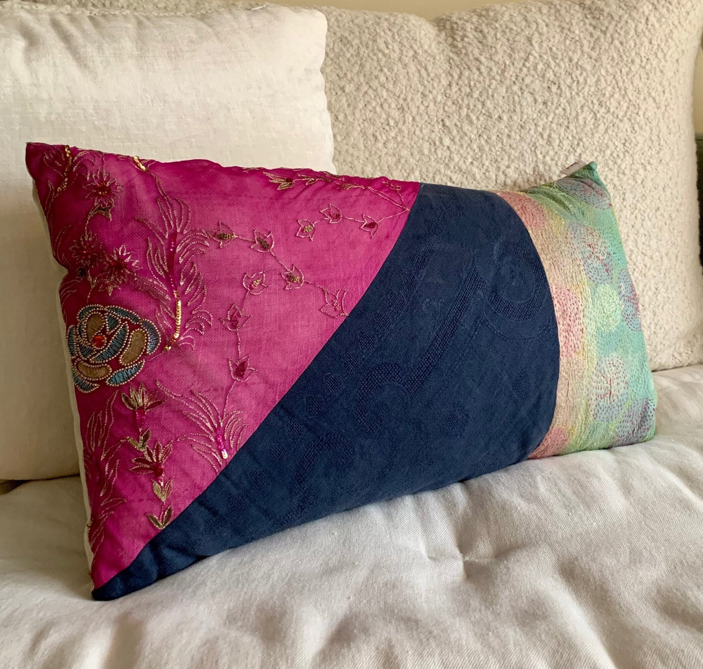 Vintage fabrics throw pillow