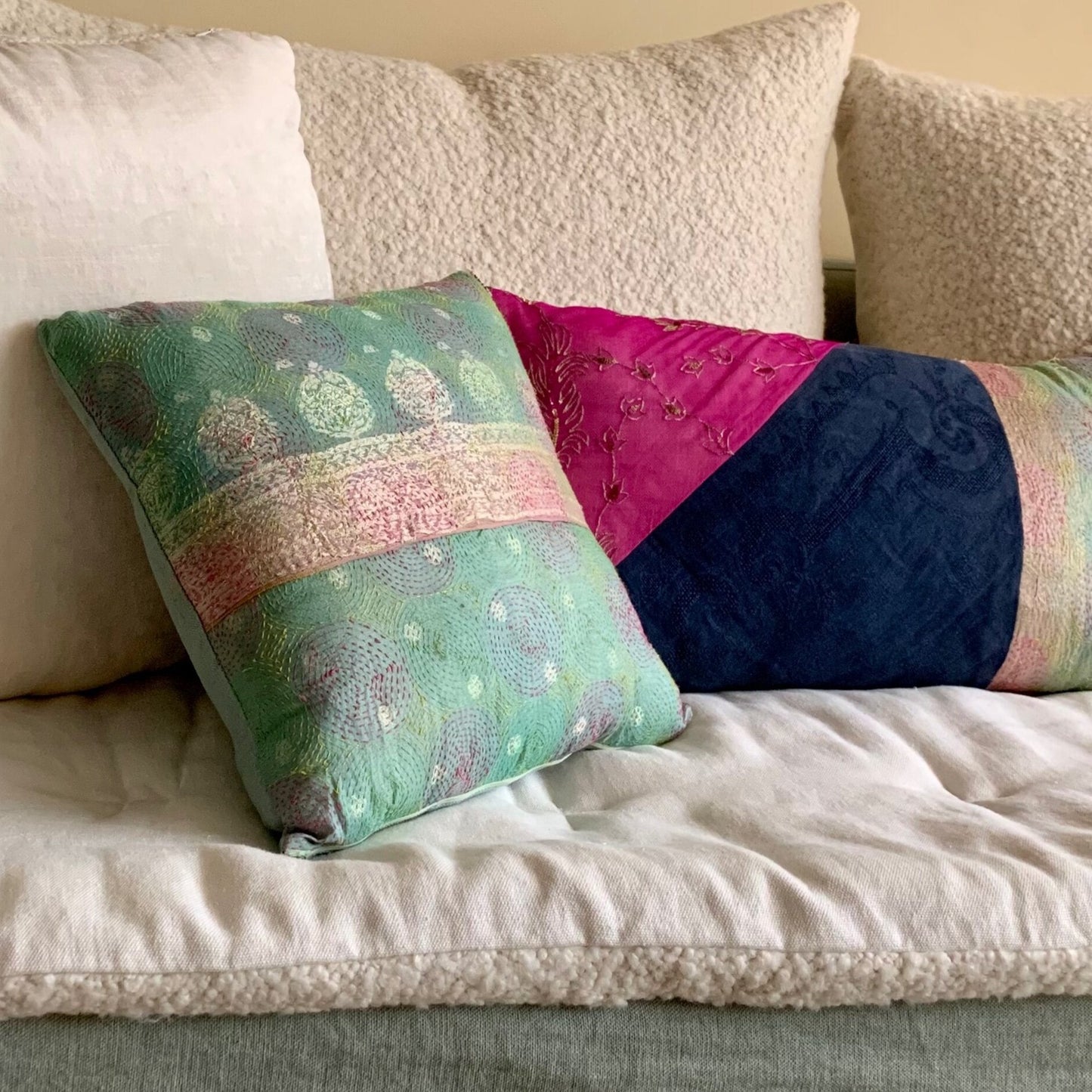 Vintage fabrics pillow cover green