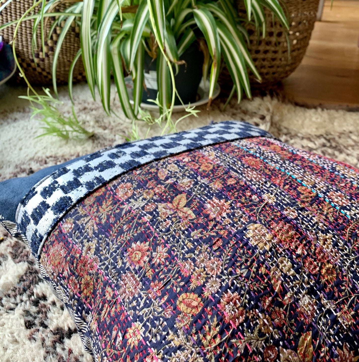 Silk Square Pillow Cover Flowers.