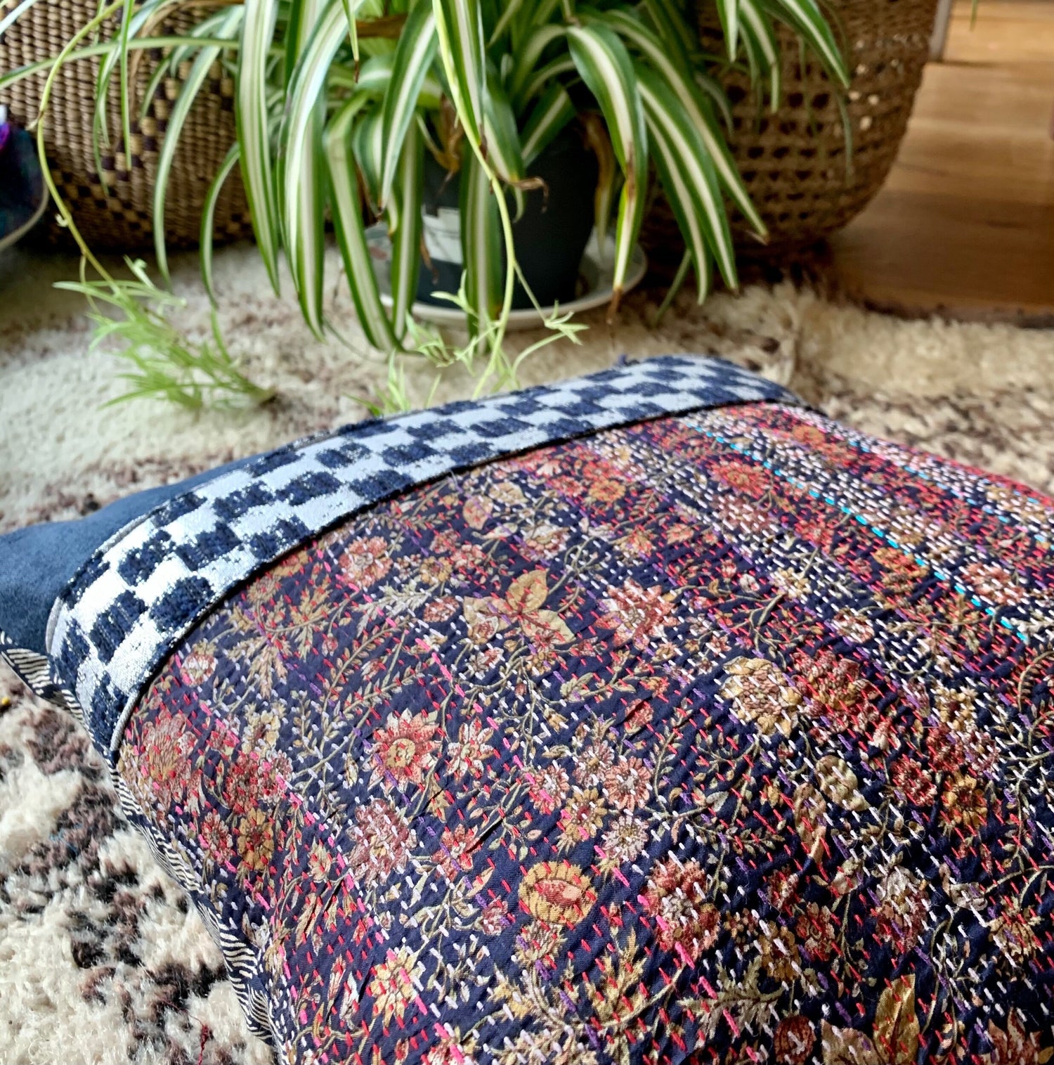 Silk Square Pillow Cover Flowers.
