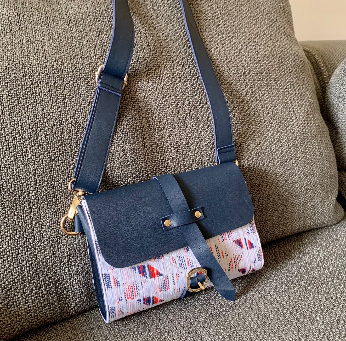 Satchel crossbody blue leather bag, French Navy