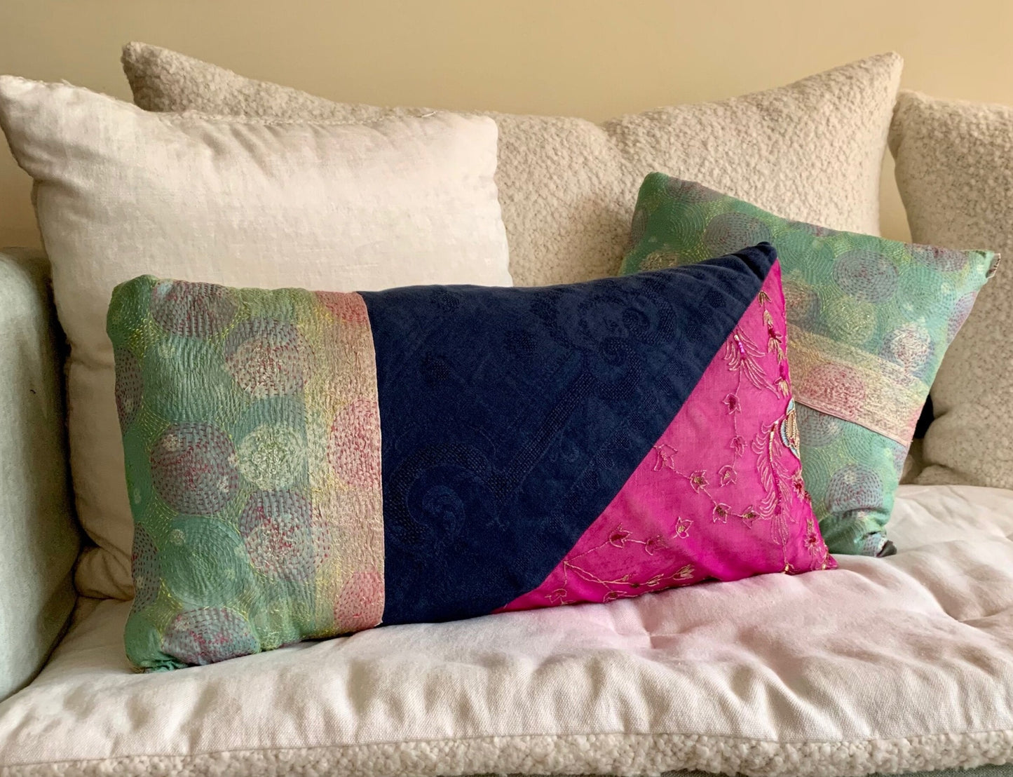Vintage fabrics throw pillow Jaipur