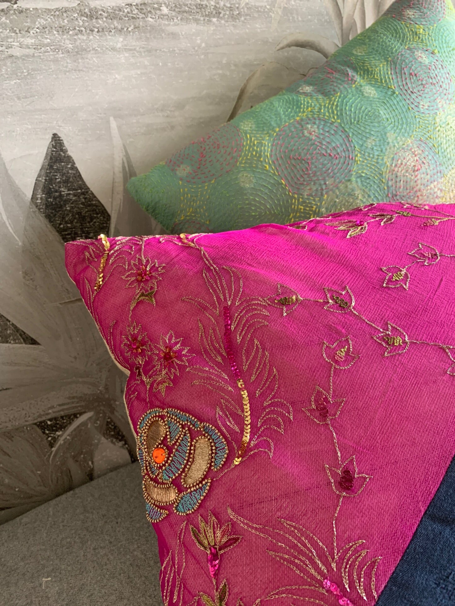 Vintage fabrics throw pillow Jaipur